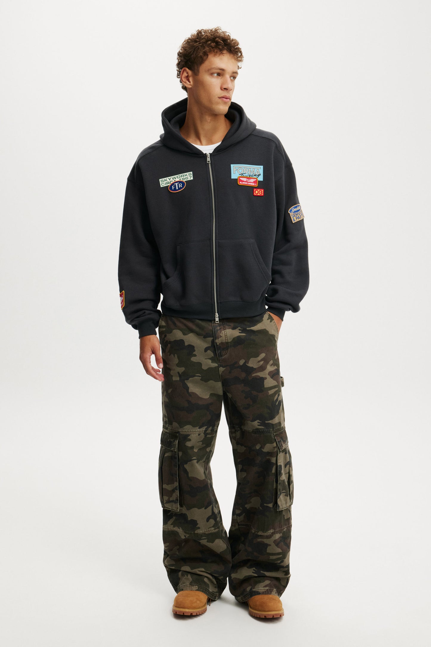 Cropped Zip Up Graphic Hoodie