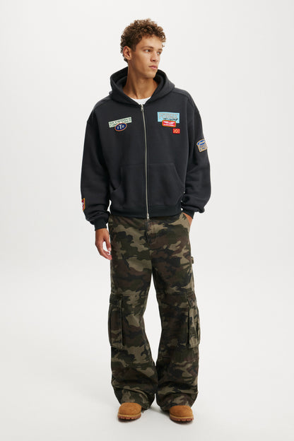 Cropped Zip Up Graphic Hoodie