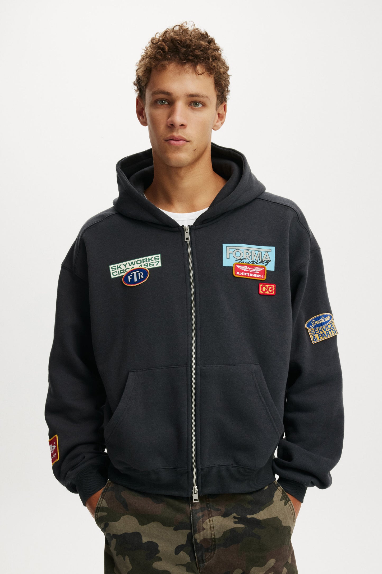 Cropped Zip Up Graphic Hoodie