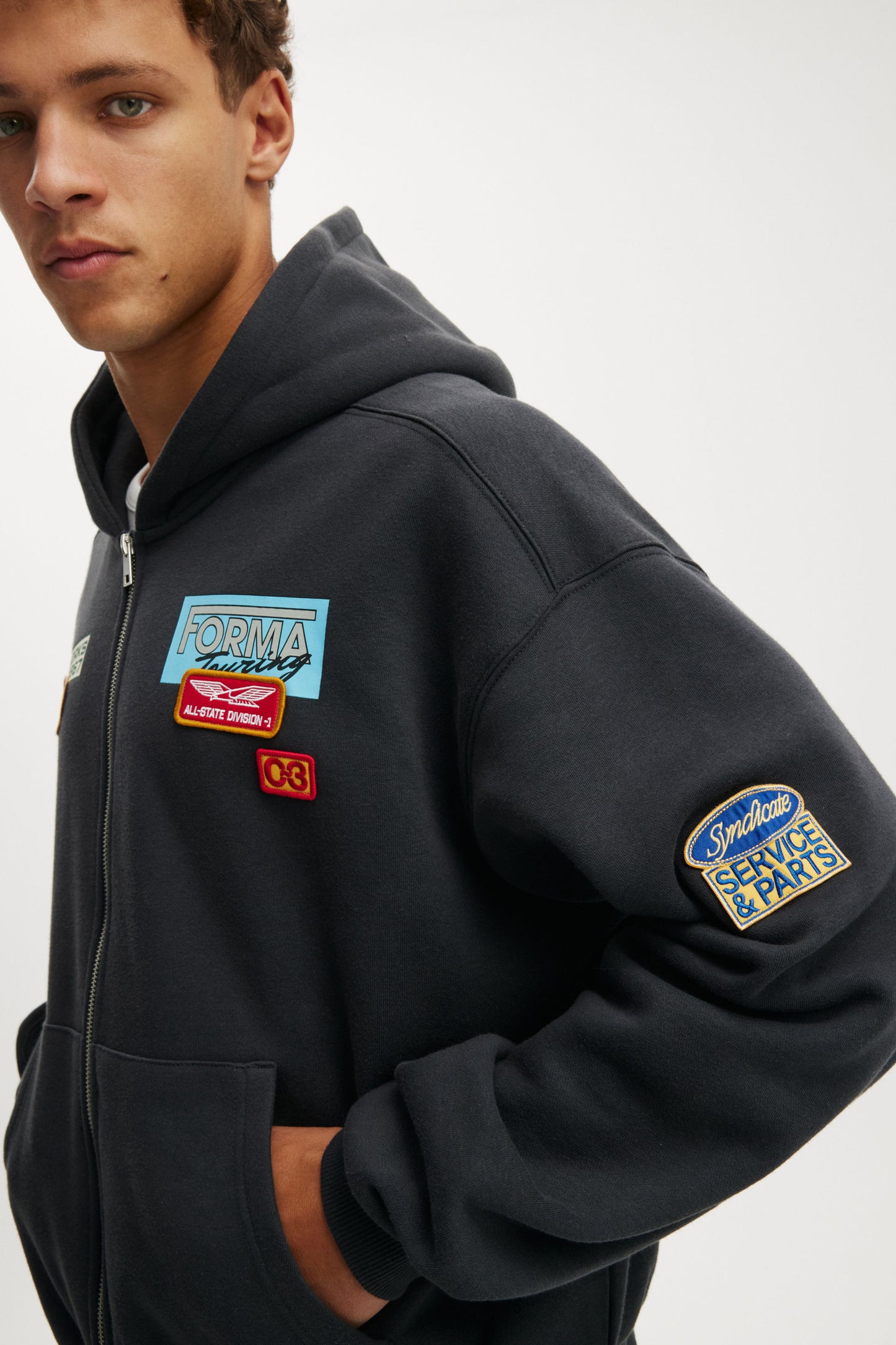 Cropped Zip Up Graphic Hoodie