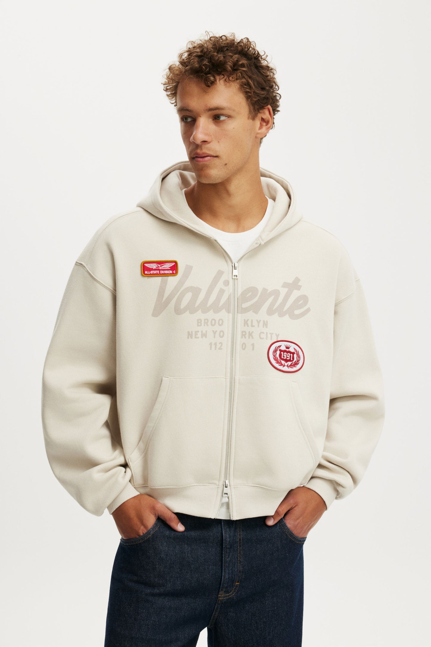 Cropped Zip Up Graphic Hoodie