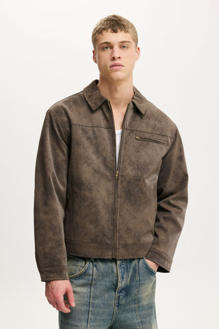 Cropped Faux Suede Harrington