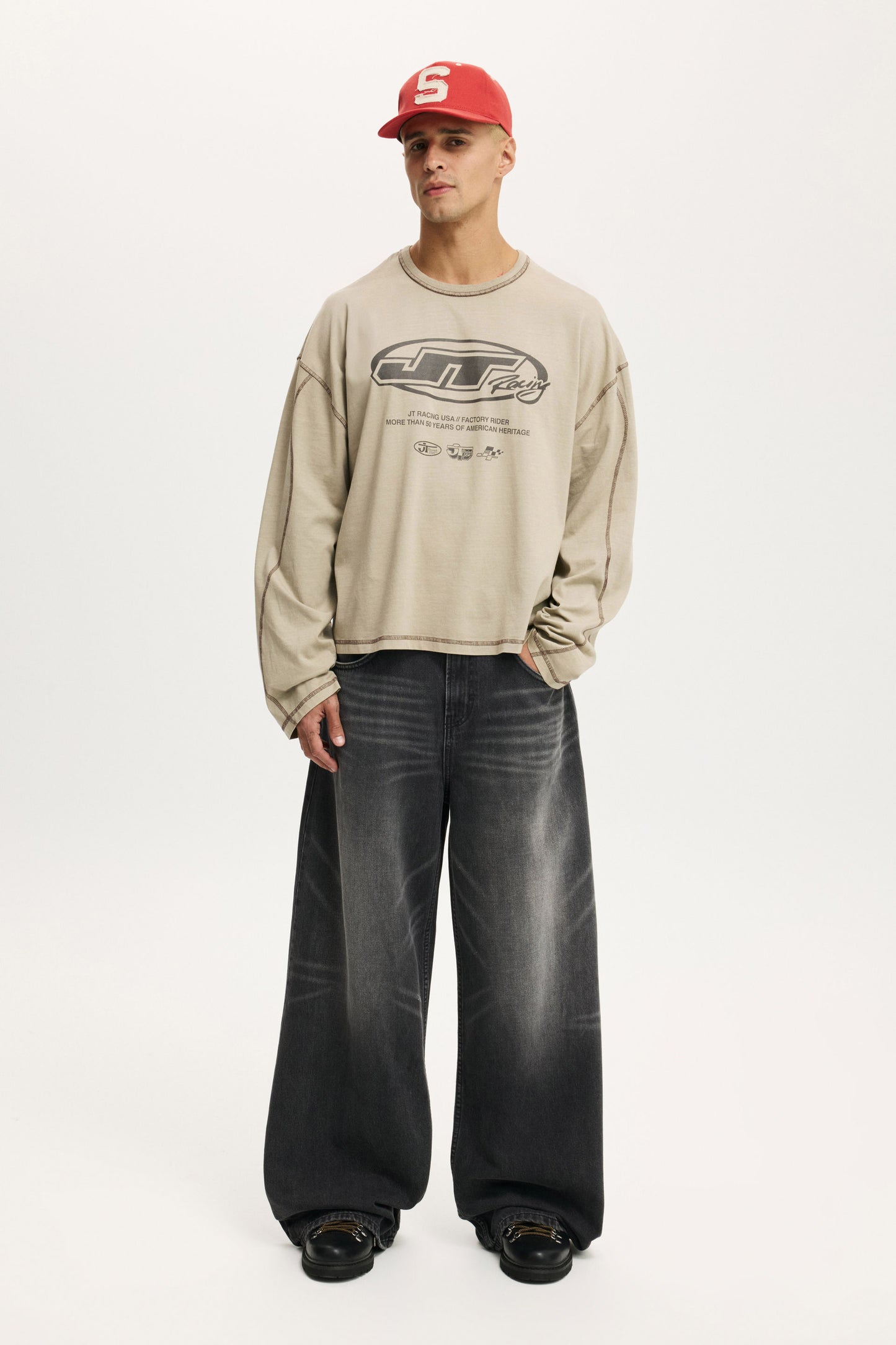 Cropped Fit Honda X Jt Racing Long Sleeve T-Shirt