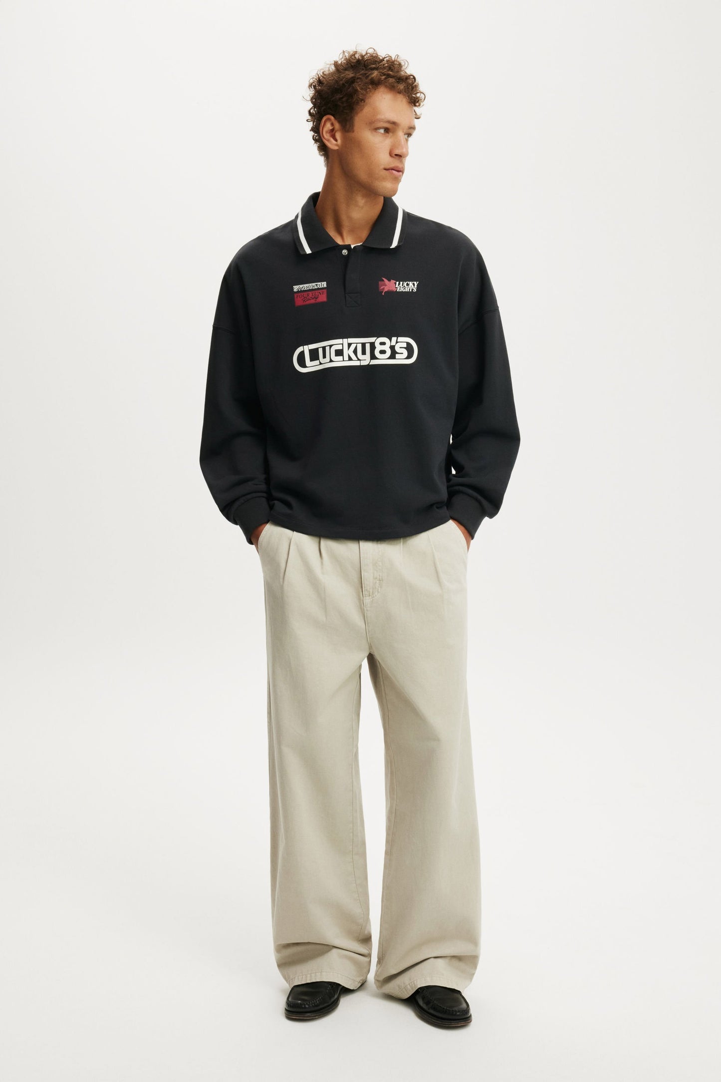 Cropped Fit Graphic Fleece Polo