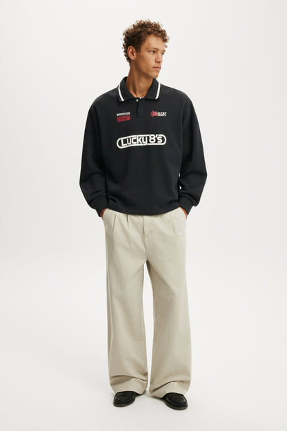 Cropped Fit Graphic Fleece Polo