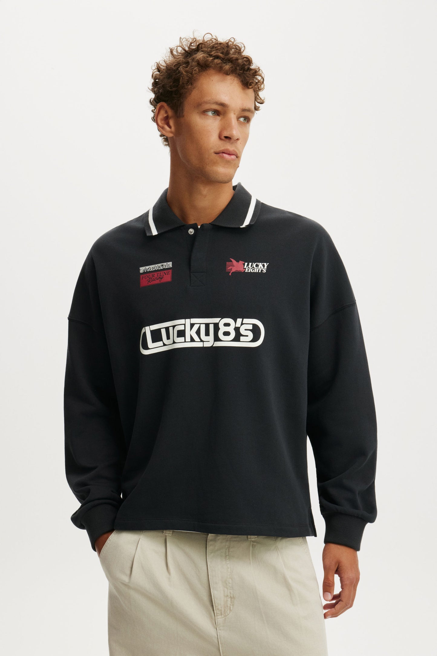 Cropped Fit Graphic Fleece Polo