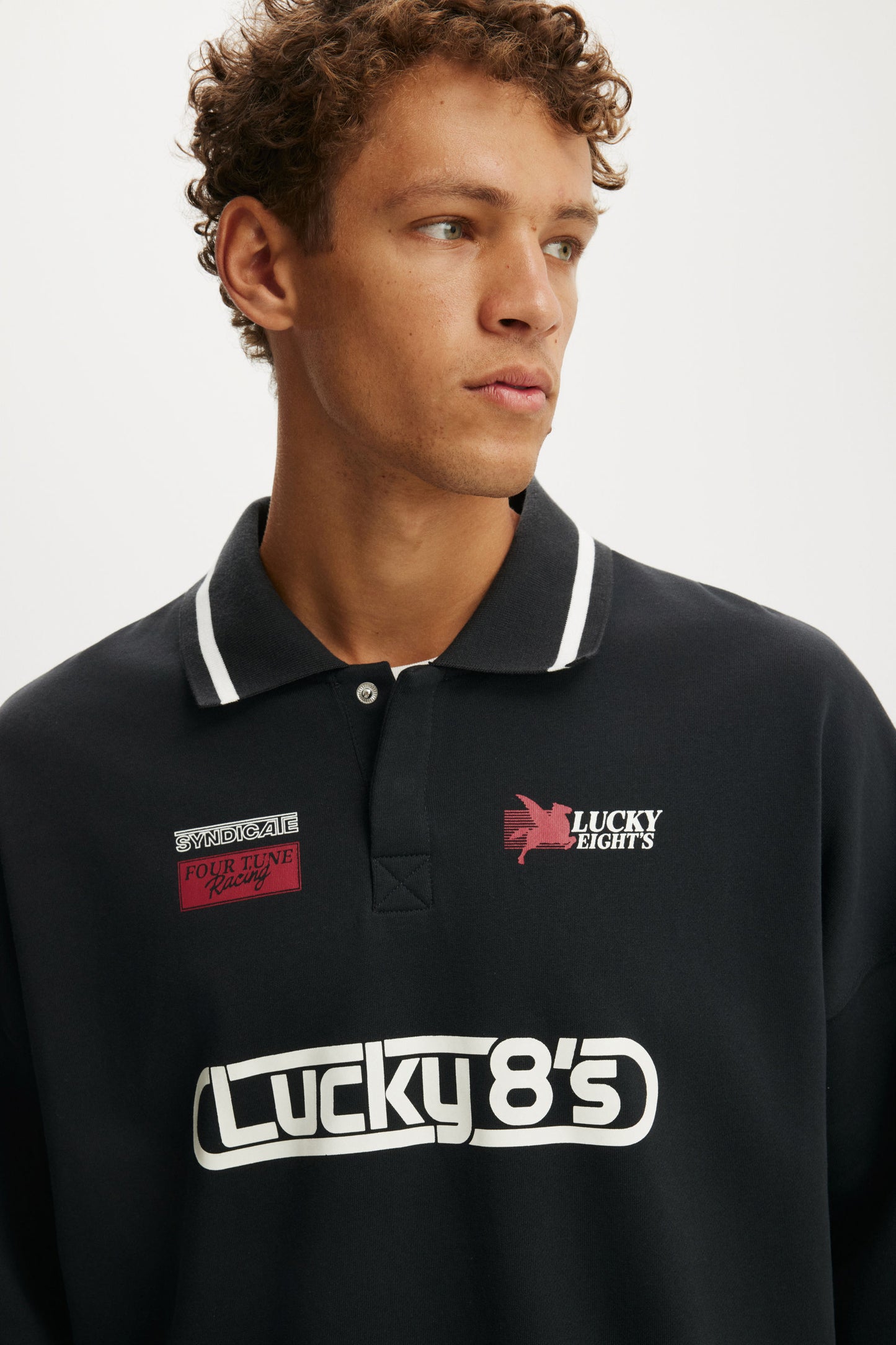 Cropped Fit Graphic Fleece Polo