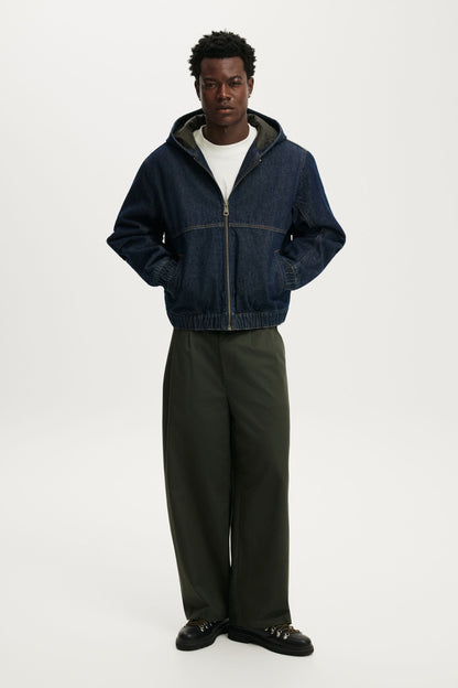 Denim Hooded Bomber Jacket