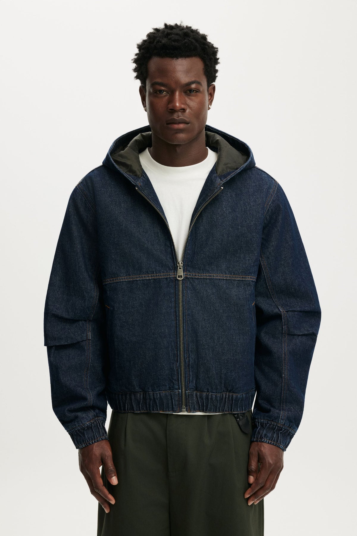 Denim Hooded Bomber Jacket