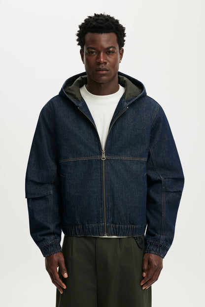 Denim Hooded Bomber Jacket