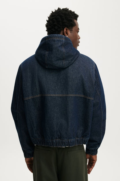 Denim Hooded Bomber Jacket