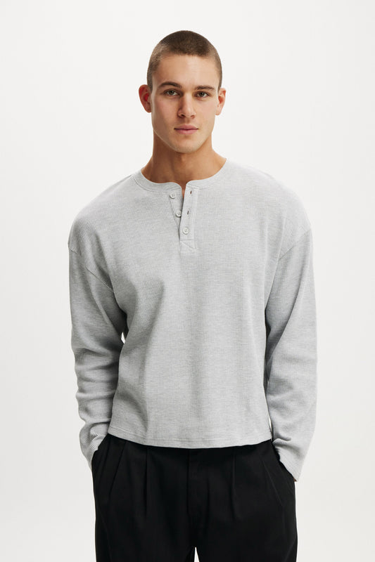 Relaxed Fit Textured Henley Long Sleeve