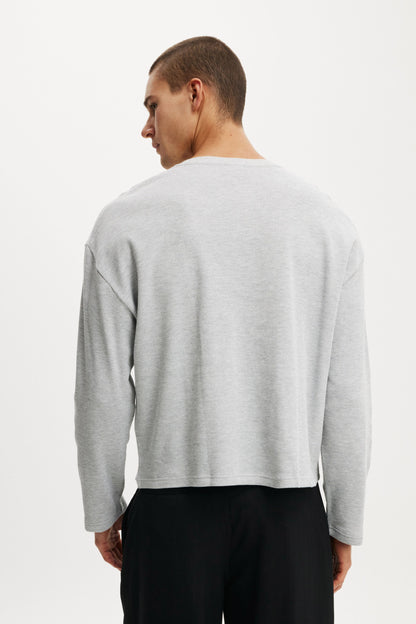 Relaxed Fit Textured Henley Long Sleeve