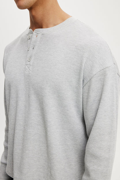 Relaxed Fit Textured Henley Long Sleeve