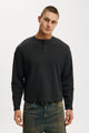 Relaxed Fit Textured Henley Long Sleeve