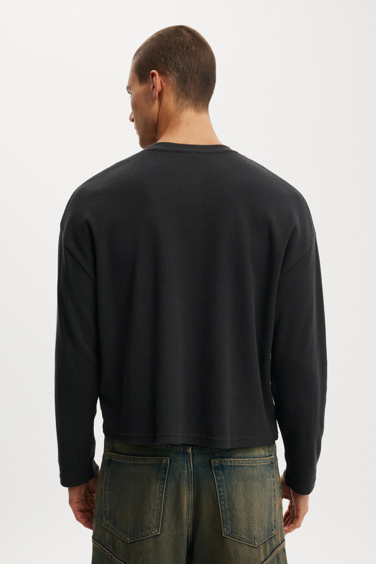 Relaxed Fit Textured Henley Long Sleeve