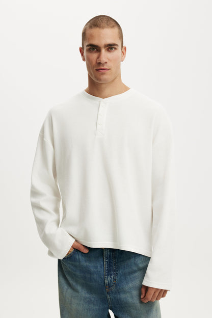 Relaxed Fit Textured Henley Long Sleeve