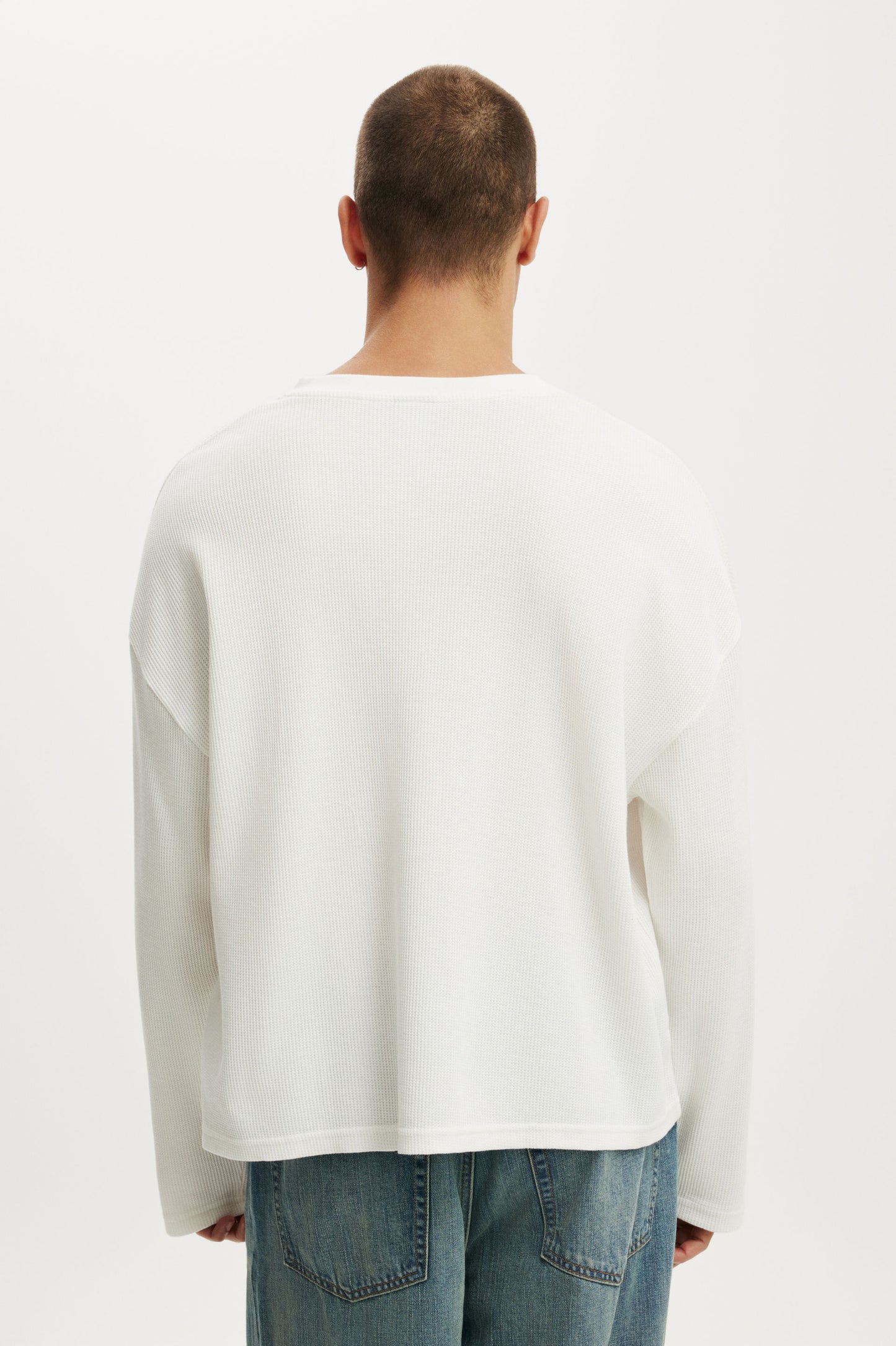 Relaxed Fit Textured Henley Long Sleeve