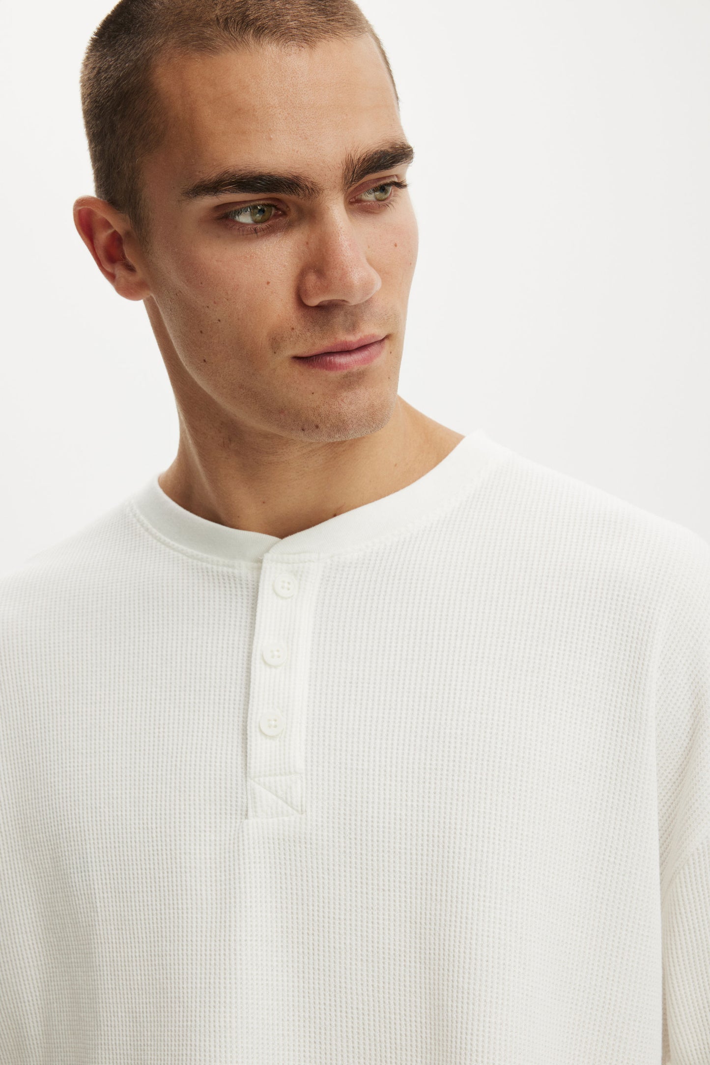 Relaxed Fit Textured Henley Long Sleeve