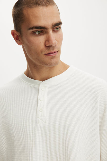 Relaxed Fit Textured Henley Long Sleeve