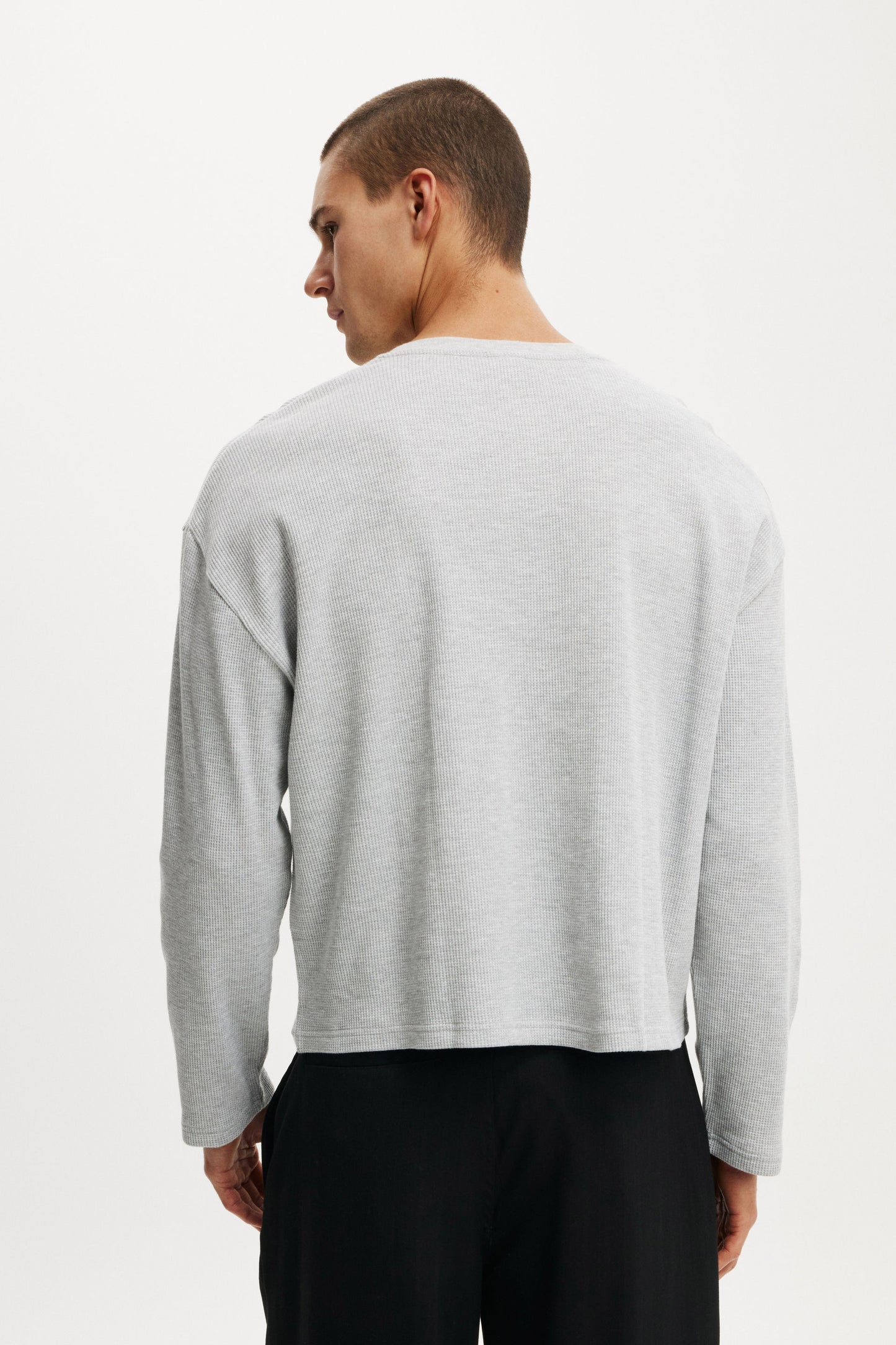 Relaxed Fit Textured Henley Long Sleeve