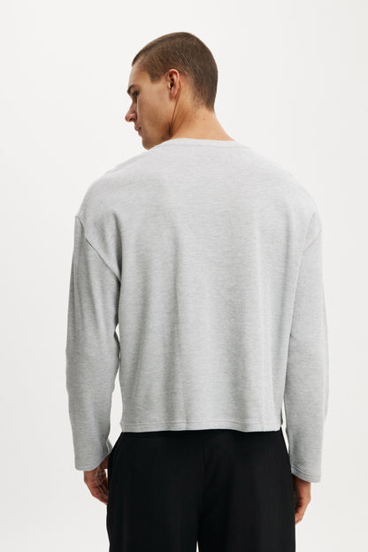 Relaxed Fit Textured Henley Long Sleeve