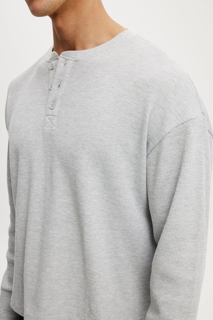 Relaxed Fit Textured Henley Long Sleeve