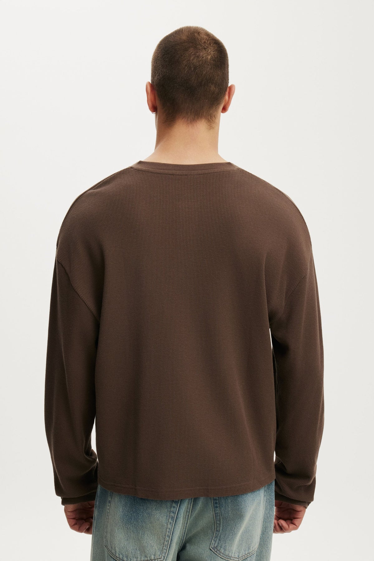 Relaxed Fit Textured Henley Long Sleeve