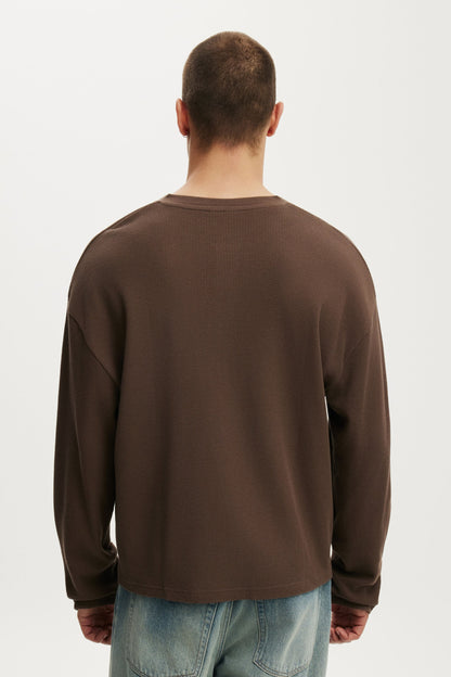 Relaxed Fit Textured Henley Long Sleeve