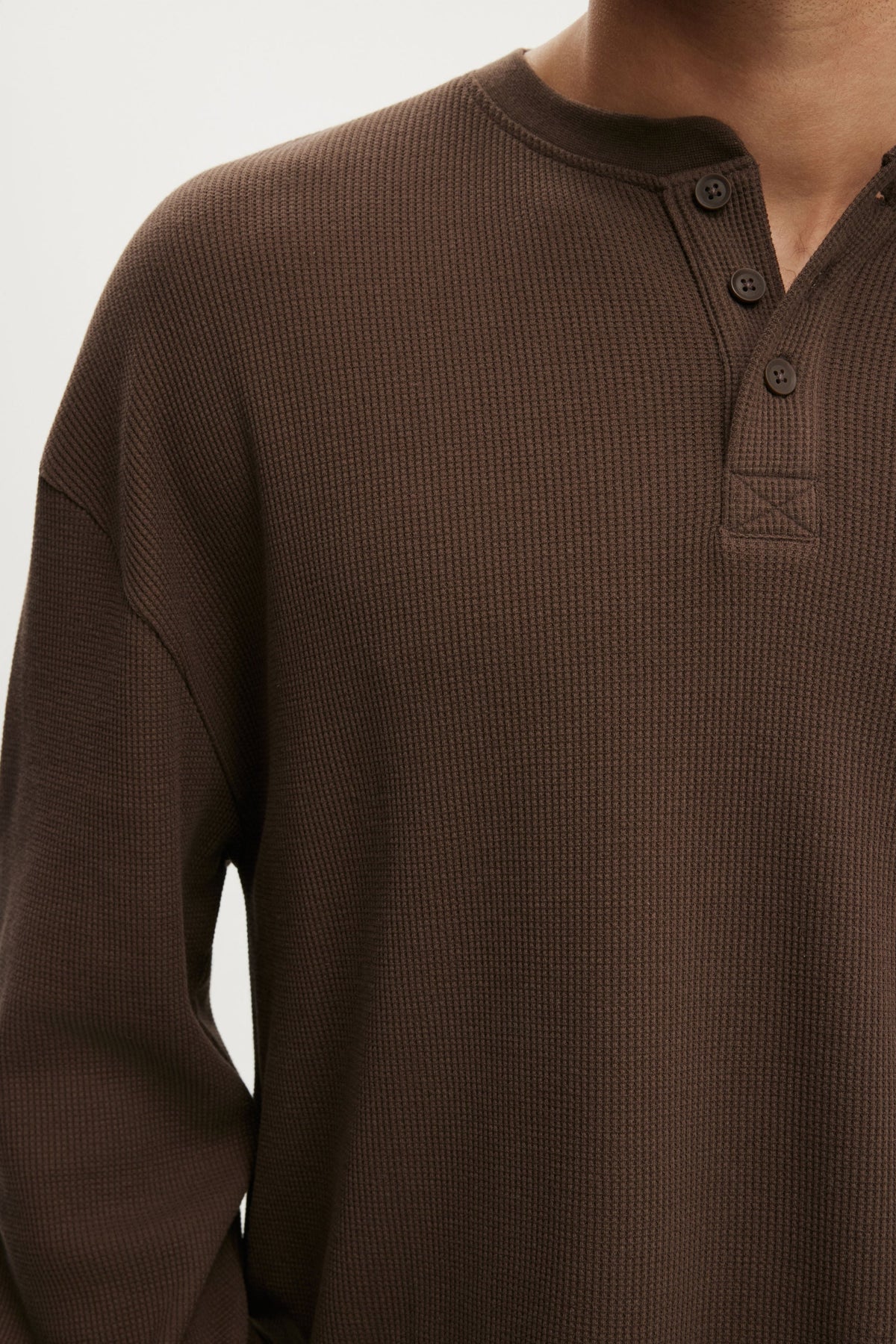 Relaxed Fit Textured Henley Long Sleeve