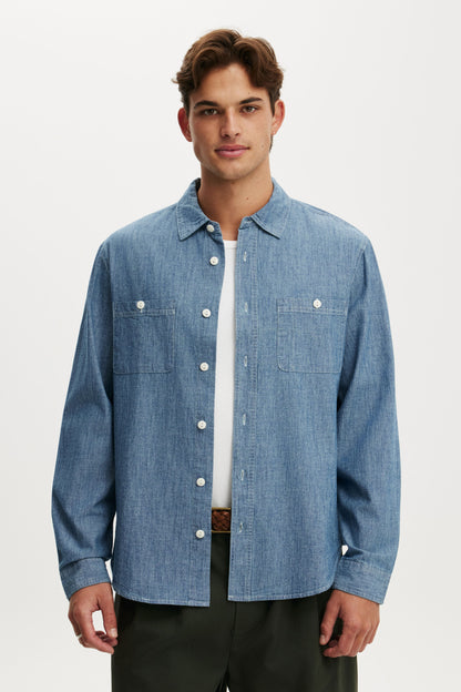 Denim Long Sleeve Worker Shirt