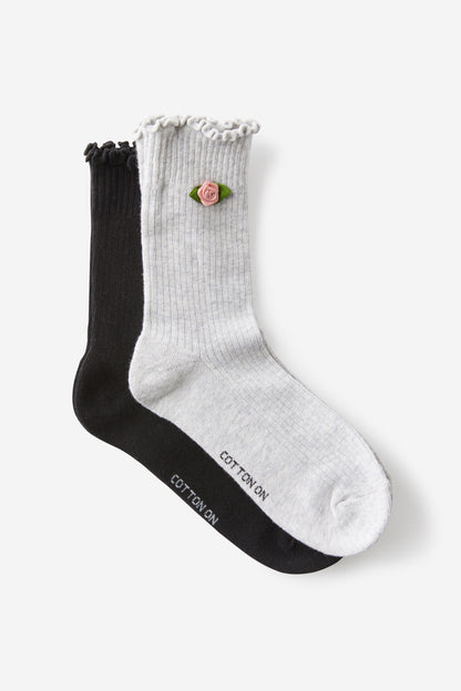 The Perfect Pair Frill Rib Crew Sock 2Pk