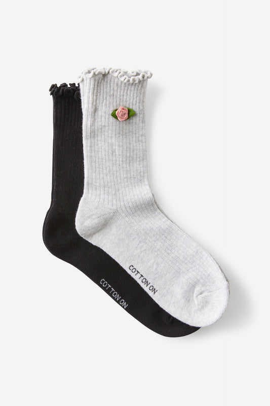 The Perfect Pair Frill Rib Crew Sock 2Pk