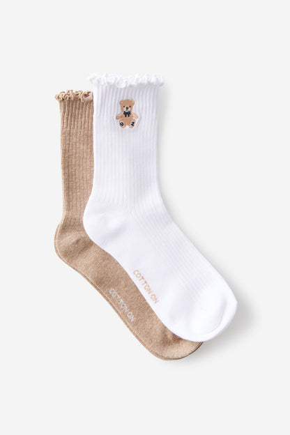 The Perfect Pair Frill Rib Crew Sock 2Pk