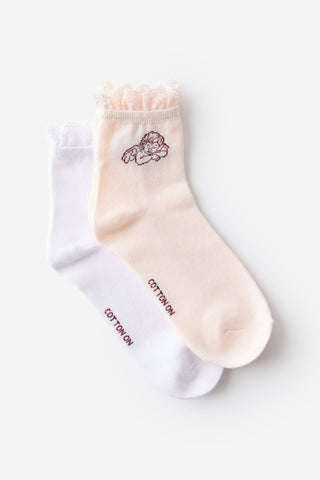 The Perfect Pair Lace Frill Sock 2Pk