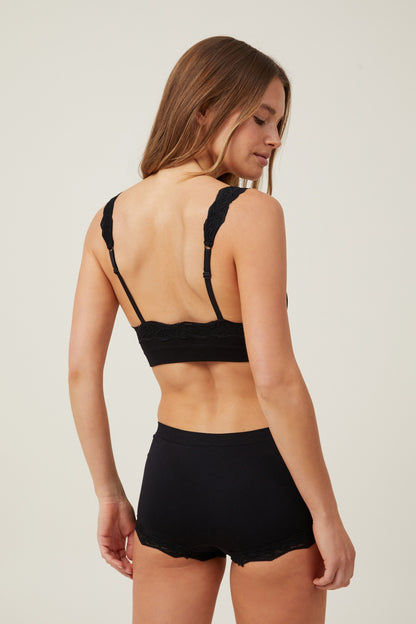 Seamless Rib Lace Scoop Padded Bralette