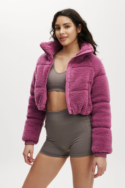 The Mother Puffer Cropped Sherpa Jacket