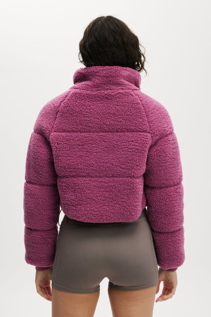 The Mother Puffer Cropped Sherpa Jacket