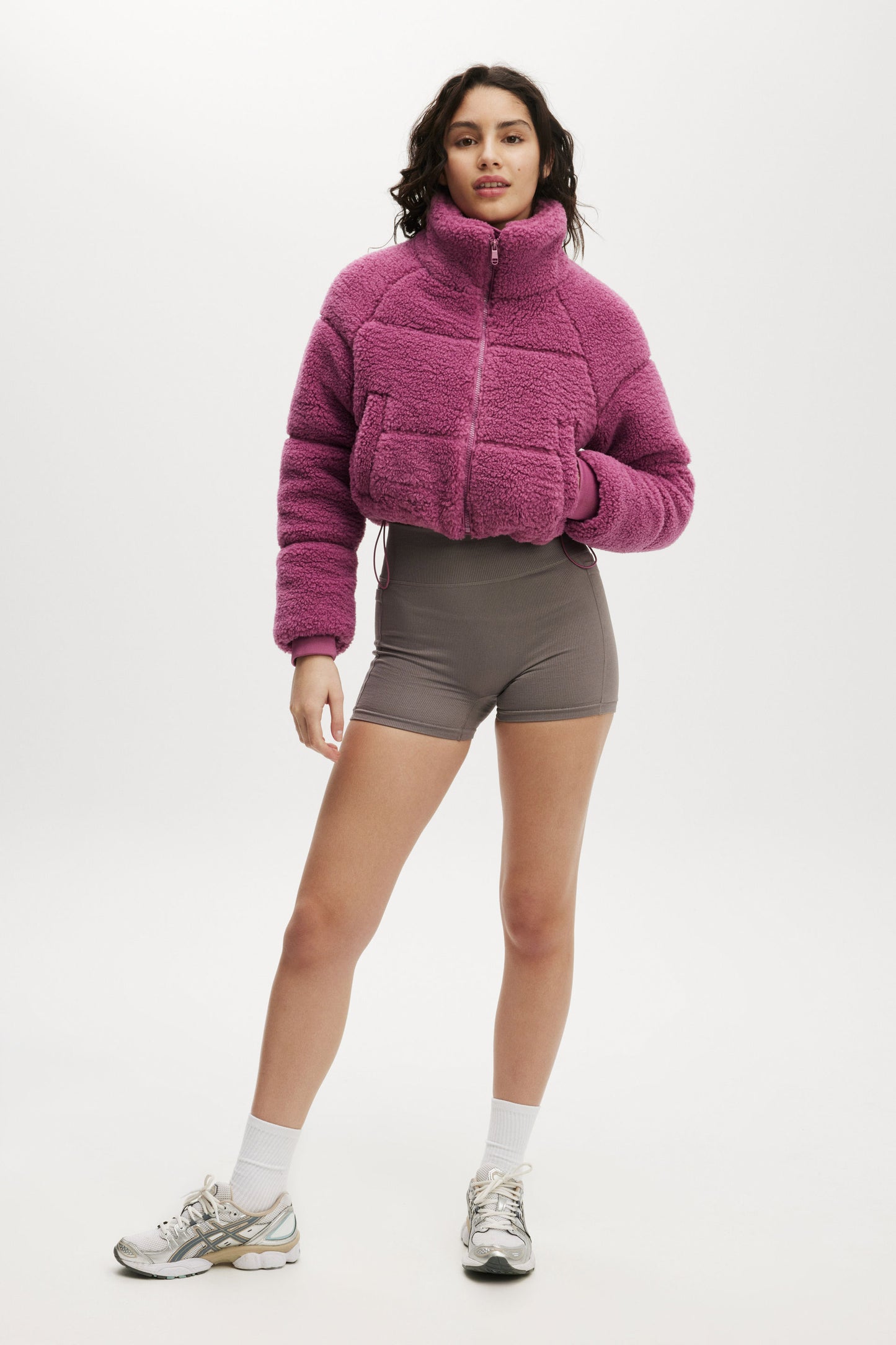 The Mother Puffer Cropped Sherpa Jacket