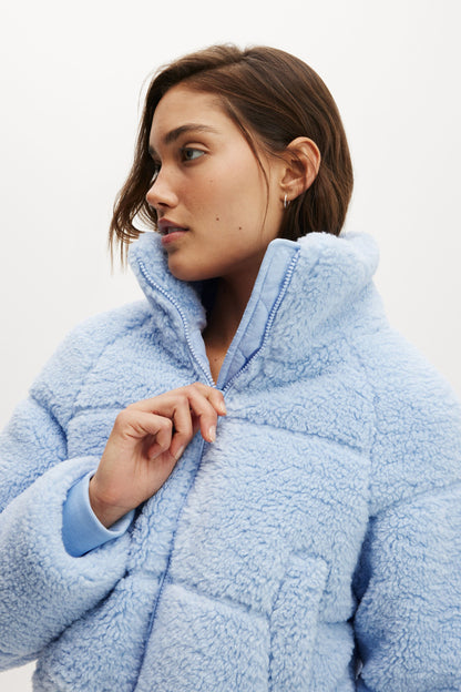 The Mother Puffer Cropped Sherpa Jacket