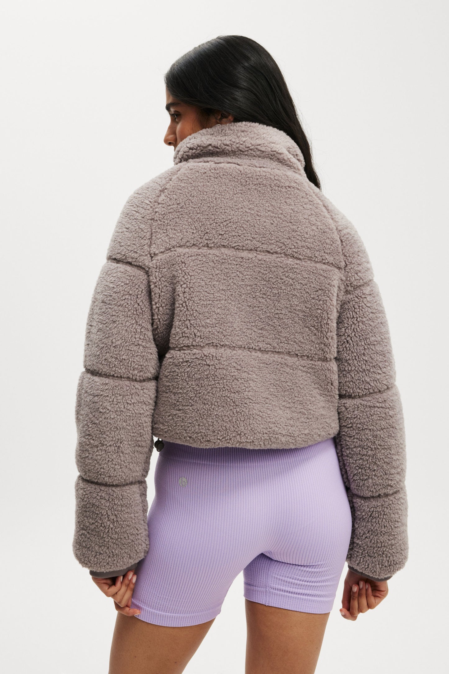 The Mother Puffer Cropped Sherpa Jacket