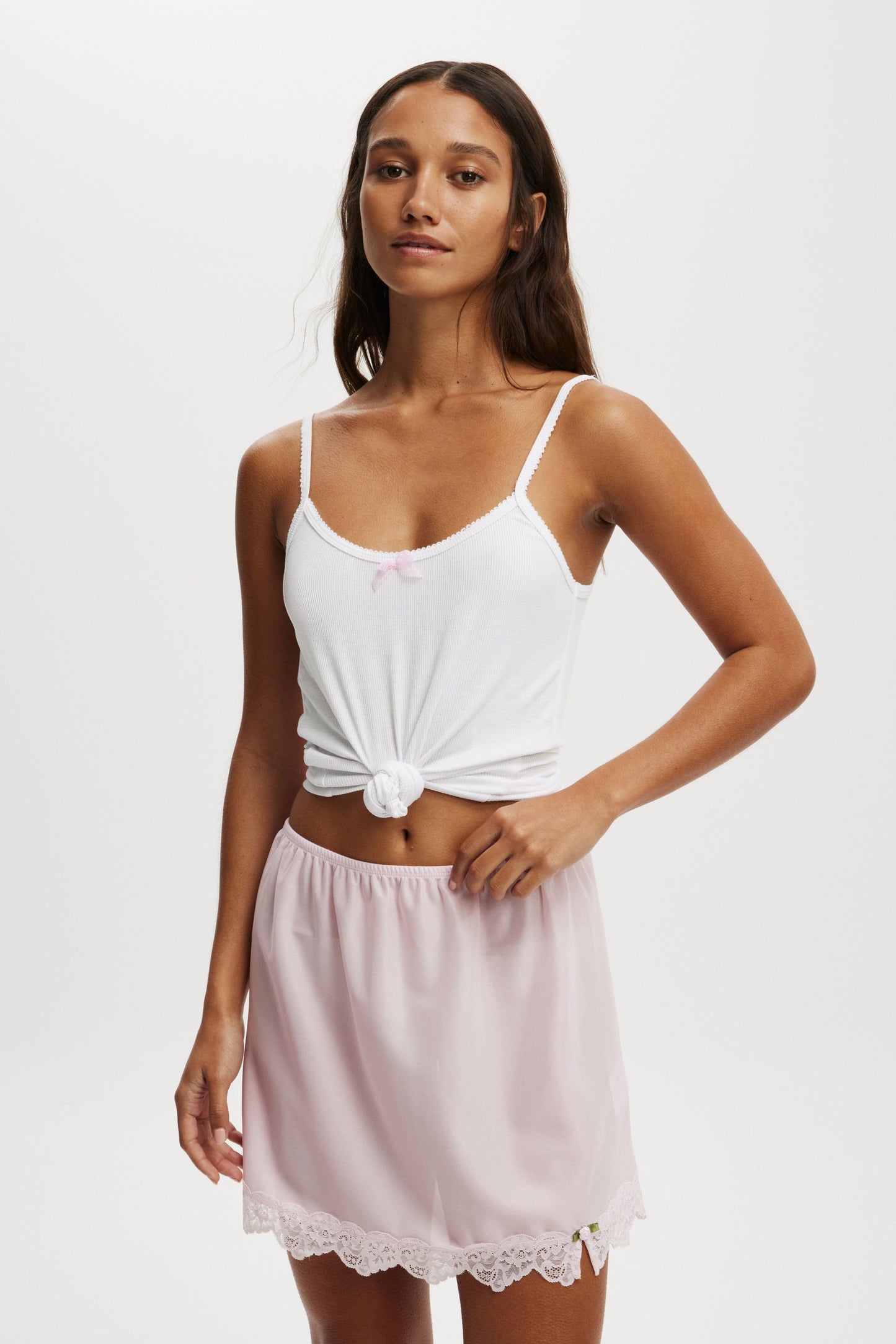 Mini Slip Skirt With Lace
