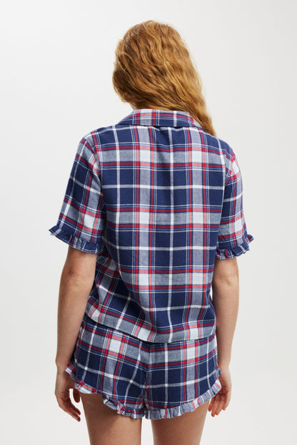 Flannel Short Sleeve Shirt And Short Sleep Set