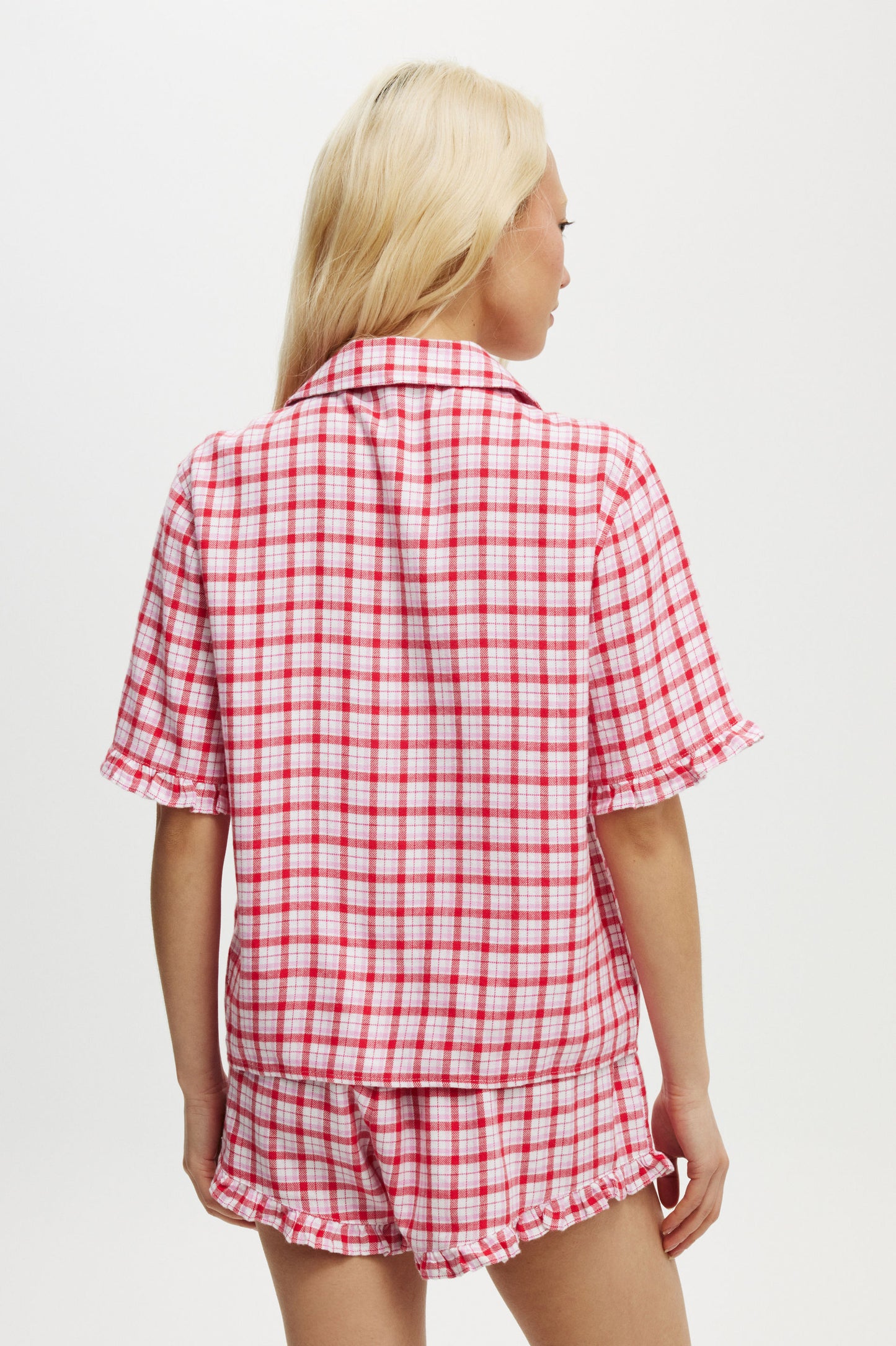 Flannel Short Sleeve Shirt And Short Sleep Set