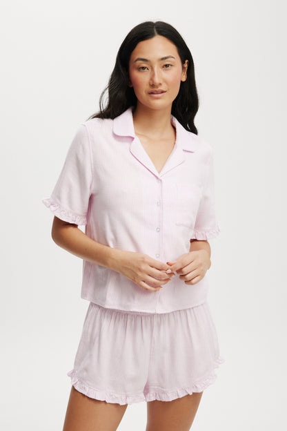 Flannel Short Sleeve Shirt And Short Sleep Set