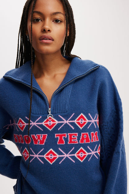 Active Knitted Graphic Half Zip Longlseeve