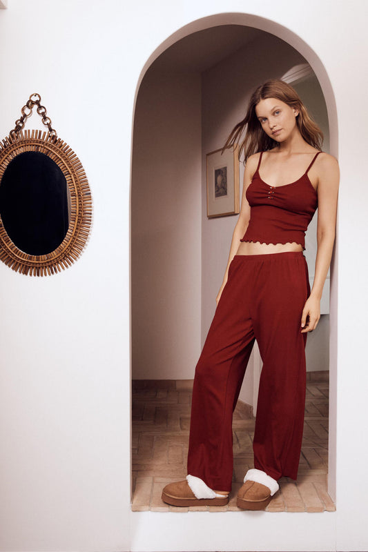 Pointelle Relaxed Wide Leg Pant