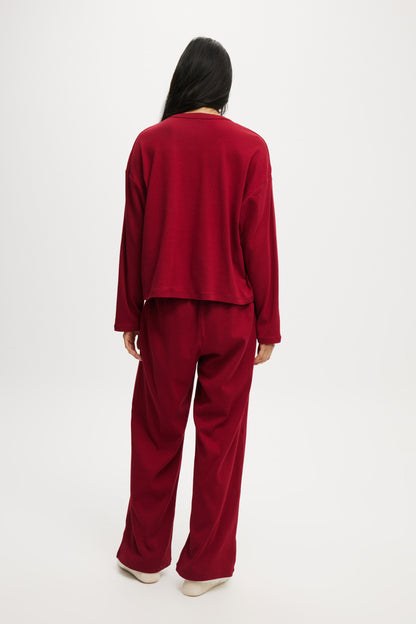 Pointelle Relaxed Wide Leg Pant