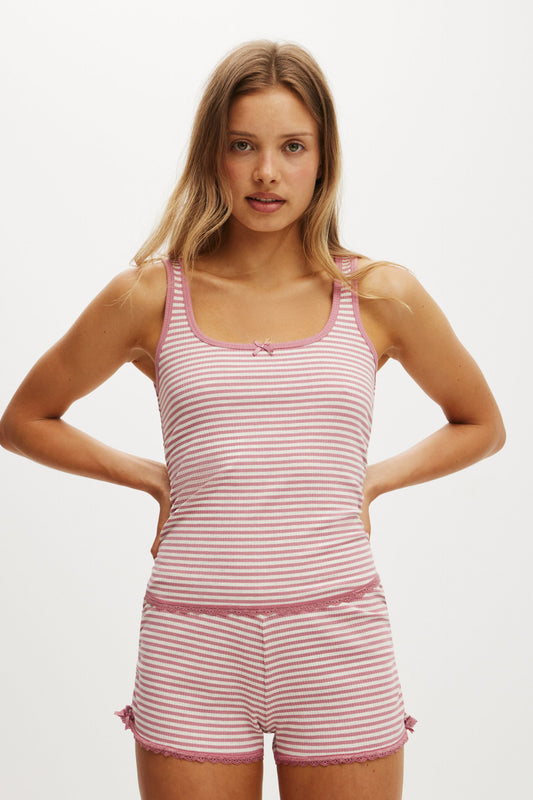 Rib Lace Ruched Tank