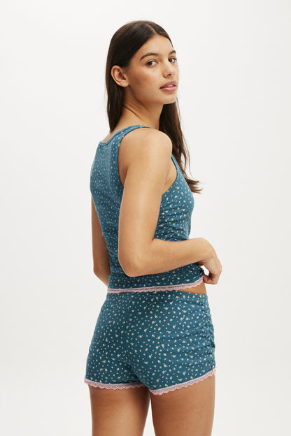 Rib Lace Ruched Tank